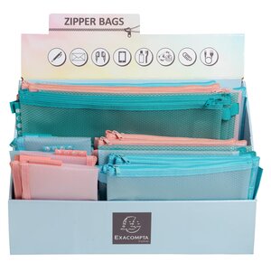 Présentoir De 36 Pochettes Zip A4-a5-a6 Chromaline Pastel - Couleurs Assorties - Exacompta