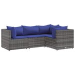 vidaXL Salon de jardin 4 Pièces avec coussins Gris Résine tressée