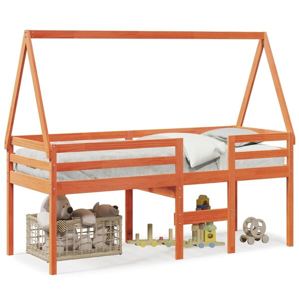 vidaXL Lit haut avec toit cire marron 75x190 cm bois de pin massif