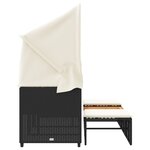 vidaXL Canapé de jardin 3 places avec auvent et tabourets noir rotin