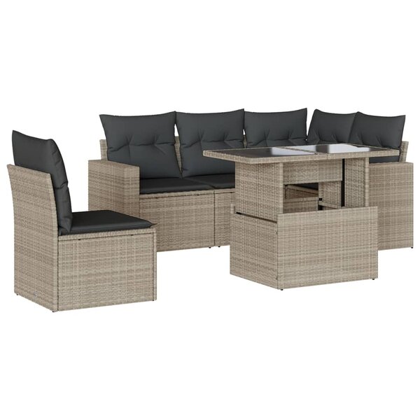 vidaXL Salon de jardin 6 Pièces avec coussins gris clair résine tressée