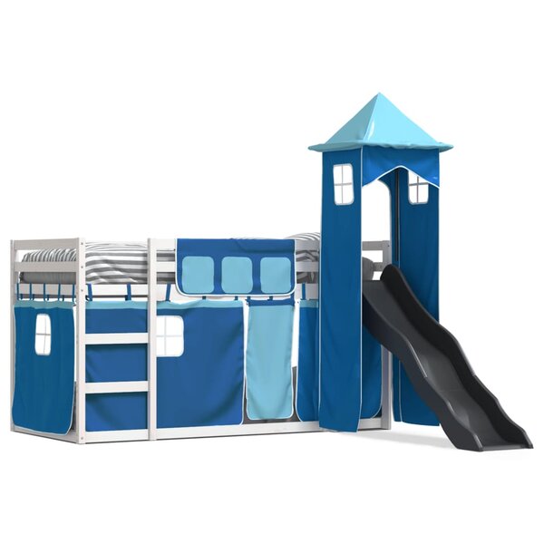 vidaXL Lit superposé sans matelas avec toboggan et rideaux 80x200 cm
