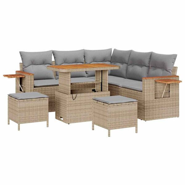 vidaXL Ensemble de canapé de jardin 8 Pièces Beige Poly rotin