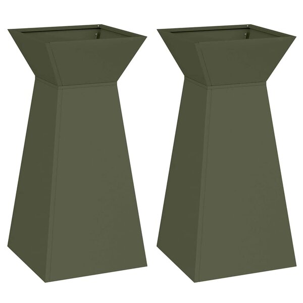 vidaXL Jardinière à pilier 2 Pièces Olive 35 x 35 x 73 cm Acier