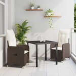 vidaXL Ensemble de salle à manger pour jardin 3 Pièces Marron Poly rotin
