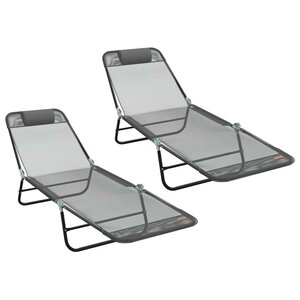 vidaXL Chaise longue pliante 2 Pièces Gris 182 x 55 x 85 5 cm Textilène