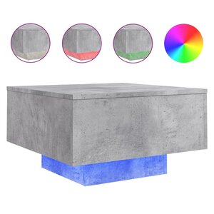 vidaXL Table basse avec lumières LED gris béton 55x55x31 cm