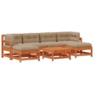vidaXL Ensemble de salon de jardin 7 Pièces Brun cire Bois de pin massif