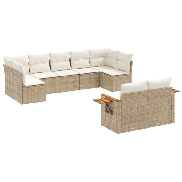 vidaXL Salon de jardin avec coussins 9 Pièces beige résine tressée