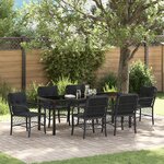 vidaXL Ensemble de salle à manger jardin 7 pièces avec coussins en rattan noir