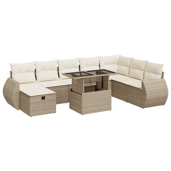 vidaXL Salon de jardin avec coussins 9 Pièces beige résine tressée