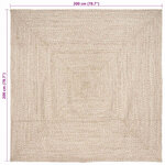 vidaXL Tapis de surface Carré Naturel et Blanc 200 x 200 cm Jute