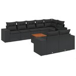 vidaXL Salon de jardin 9 Pièces avec coussins noir résine tressée