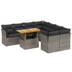 vidaXL Salon de jardin 9 Pièces avec coussins gris résine tressée