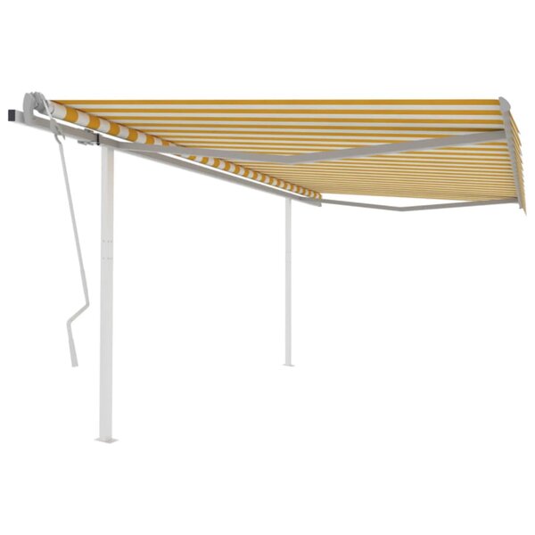 vidaXL Auvent manuel rétractable avec poteaux 4x3 5 m Jaune et blanc