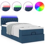 vidaXL Lit ottoman avec matelas et LED Bleu 90x200 cm Tissu