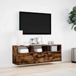 vidaXL Meuble TV mural avec lumières LED chêne fumé 130x31x45 cm