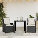 vidaXL Ensemble à manger de jardin avec coussins 3 Pièces Noir