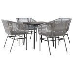 vidaXL Ensemble à manger jardin coussins 5 Pièces gris poly rotin verre