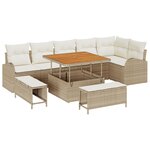 Ensemble de sofa de jardin vidaXL 9 pièces avec coussins beige poly rotin acacia
