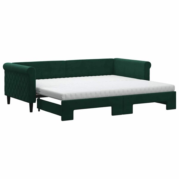 vidaXL Lit de jour avec gigogne et matelas vert foncé 90x200cm velours