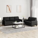 vidaXL Ensemble de canapés 2 Pièces avec coussins Noir Similicuir