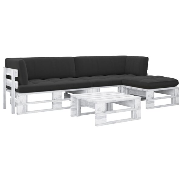 Salon de jardin meuble d'extérieur ensemble de mobilier palette 4 pièces et coussins pin imprégné de blanc 02_0018382