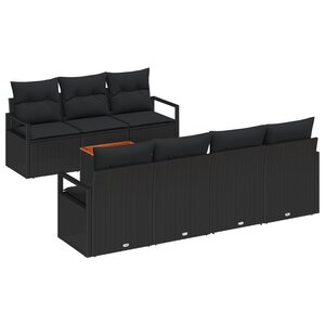 Ensemble de canapés de jardin 8 pièces avec coussins en polyrotin noir acacia