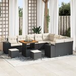 Ensemble de Canapé de Jardin de 12 Pièces avec Coussins Noir Rotin Poly Acacia