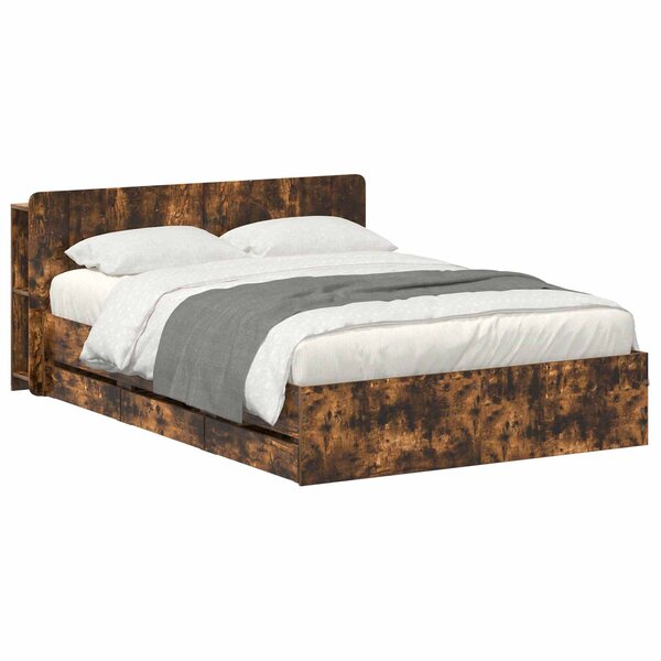 vidaXL Cadre de lit avec rangement Chêne fumé 135 x 190 cm