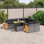 vidaXL Salon de jardin 9 Pièces avec coussins noir résine tressée
