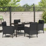 vidaXL Ensemble de salle à manger de jardin 5 pièces avec coussins noirs en poly rattan