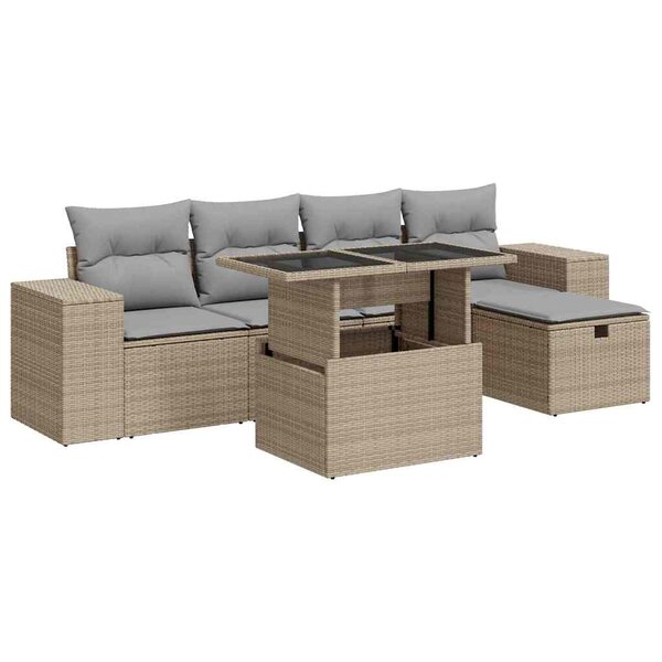 vidaXL Salon de jardin avec coussins 6 Pièces beige résine tressée