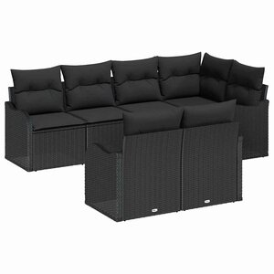 vidaXL Ensemble de canapé de jardin avec coussin 7 Pièces Noir Poly rotin