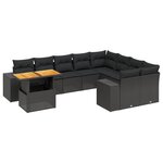 vidaXL Salon de jardin 10 Pièces avec coussins noir résine tressée