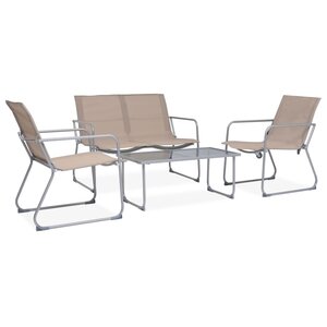 Salon de jardin meuble d'extérieur ensemble de mobilier 4 pièces tissu et acier taupe 02_0016282
