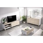 Ensemble meuble TV table basse buffet - Mélaminé - Style scandinave - chêne et blanc
