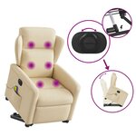 vidaXL Fauteuil inclinable de massage électrique Crème Tissu