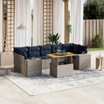 vidaXL Salon de jardin 8 Pièces avec coussins gris résine tressée
