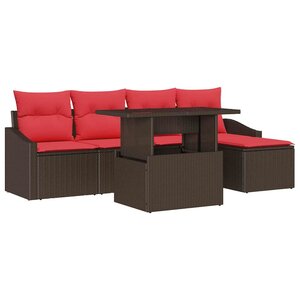 vidaXL Ensemble de canapé de jardin 6 Pièces Marron et rouge polyrotin