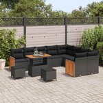 vidaXL Ensemble de canapé de jardin avec coussin 12 Pièces Noir