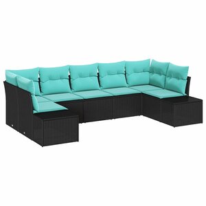 vidaXL Ensemble de canapé de jardin 7 Pièces Noir et turquoise Poly rotin