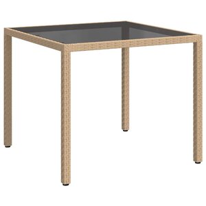 vidaXL Table de jardin 90x90x75cm Verre trempé et résine tressée Beige