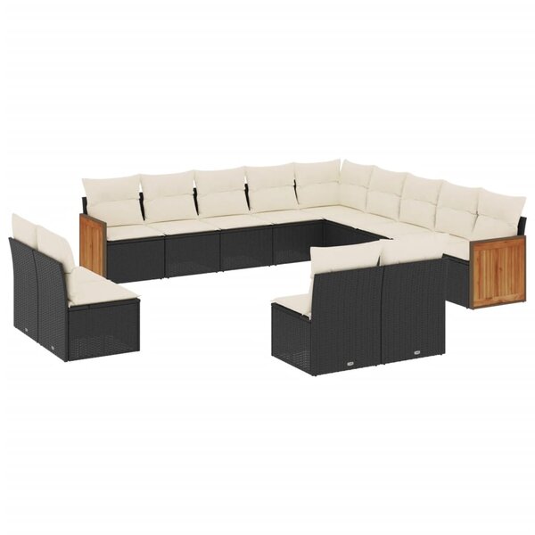 vidaXL Salon de jardin avec coussins 13 Pièces noir résine tressée