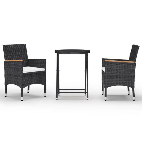 vidaXL Ensemble de bistro de jardin 3 Pièces poly rotin et verre trempé
