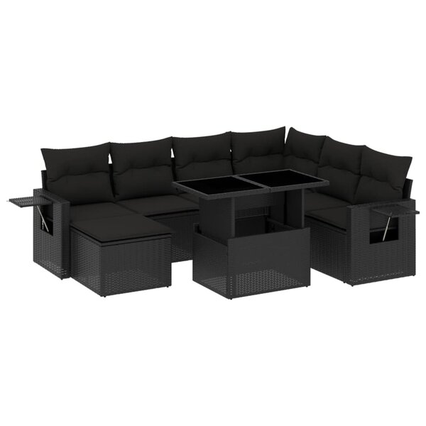 vidaXL Salon de jardin 9 Pièces avec coussins noir résine tressée