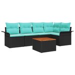 vidaXL Ensemble de canapé de jardin avec coussin 6 Pièces Noir polyrotin