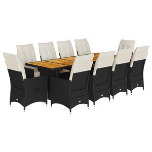 vidaXL Ensemble de bistro de jardin 11 Pièces coussins noir poly rotin