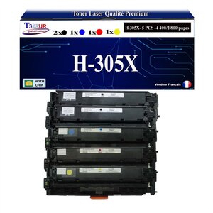 T3AZUR -5x Toners compatibles avec CE410X CE411A CE412A CE413A 305X pour HP Laserjet Pro 400 color M451DN M451DW M451NW M475DN M475DW