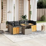 vidaXL Salon de jardin avec coussins 7 Pièces gris résine tressée